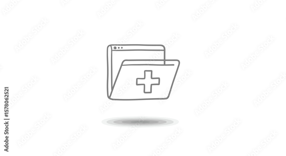 Poster outline drawing of a folder with a plus sign on it with a small shadow