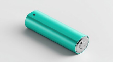 Teal cylinder battery on white surface