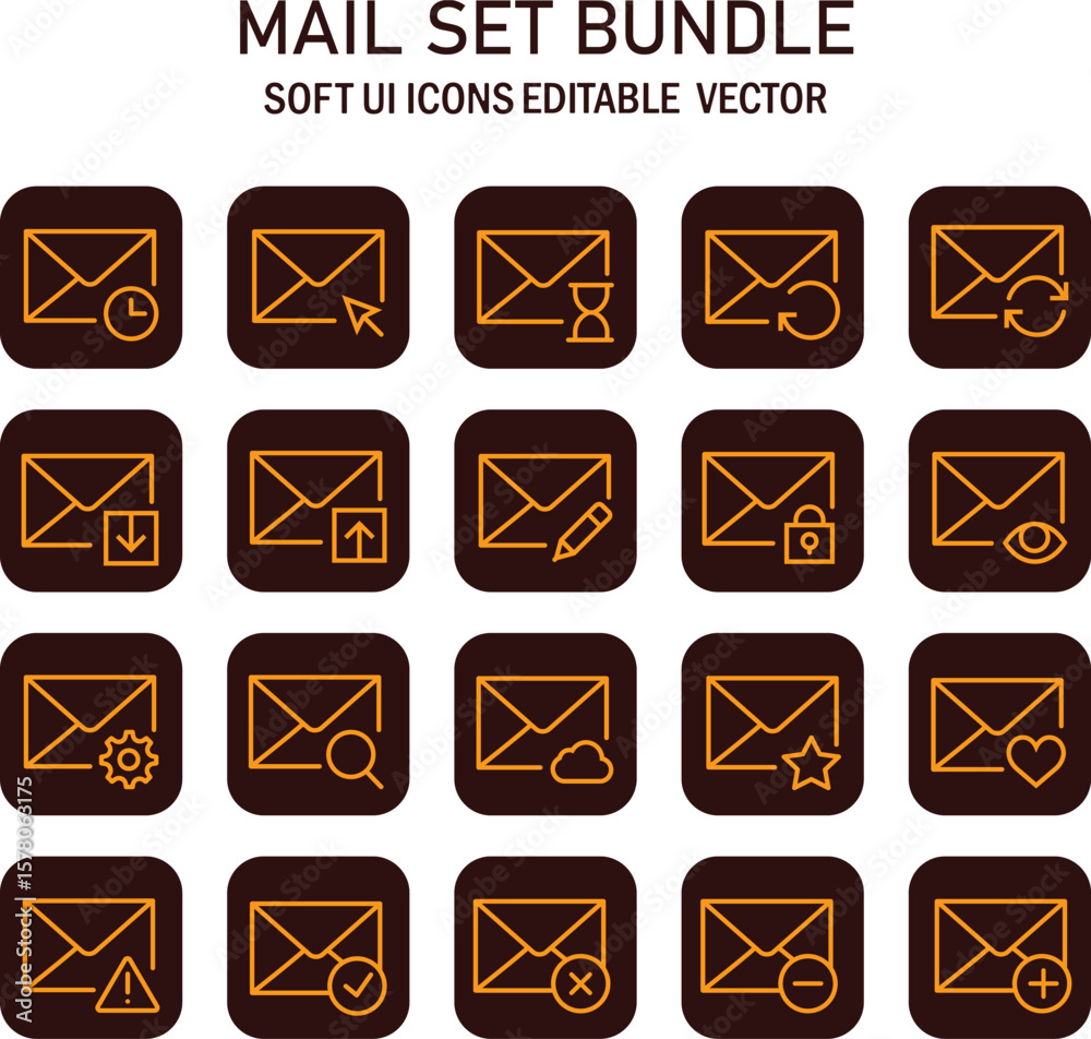 Poster assorted communication email envelope icons offering diverse messaging functionalities for digital i