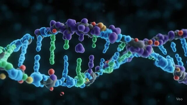 Mutated DNA and molecules. scientific biotechnology. 3d rendering.mp4