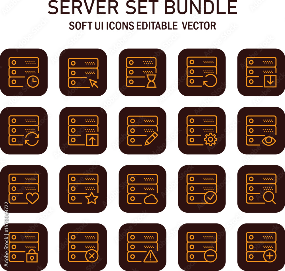 Poster Server Icon Set Bundle Representing a Variety of Data Management Actions and Processes for Web Design