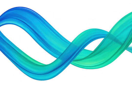 Turquoise and light green paintbrush strokes swirling, blending into fluid wave-like motion against transparent backdrop