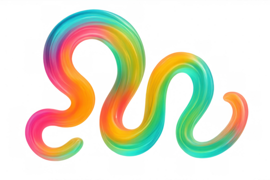 Colorful brushstroke creating dynamic wavy pattern, transparent background enhancing graphic design with artistic, fluid visual element