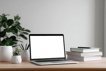 Modern Minimalist Workspace with Laptop and Plants