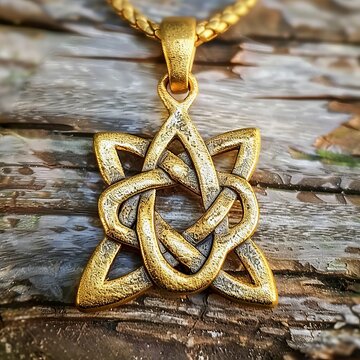 Celtic knot triangle metallic gold finish