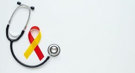 Yellow and Red Ribbon with Stethoscope for World Hepatitis Day