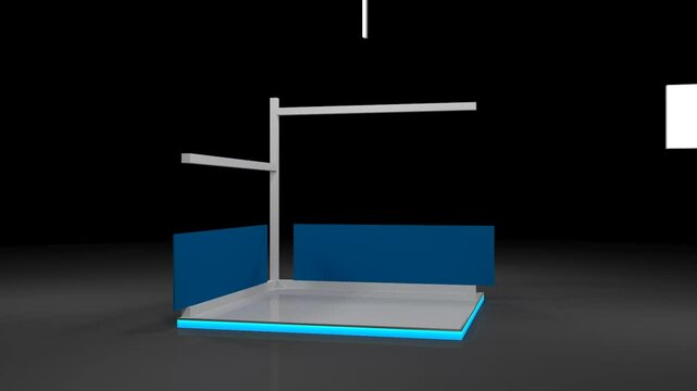 3d illustration stand booth commerce 3x3 m assembly construction for event exhibition presentation with blank background.