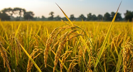 Golden Rice Field at Harvest Time Capturing the Beauty of Agriculture and Nature