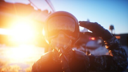 Military american pilot. American fighter jet. 3d rendering.