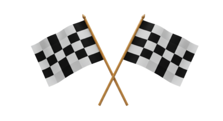 Checkered Flags Black and White Crossed on Transparent Background