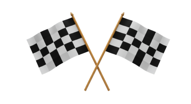Checkered Flags Black and White Crossed on Transparent Background