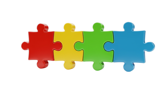 Colorful Puzzle Pieces Connected on Transparent Background