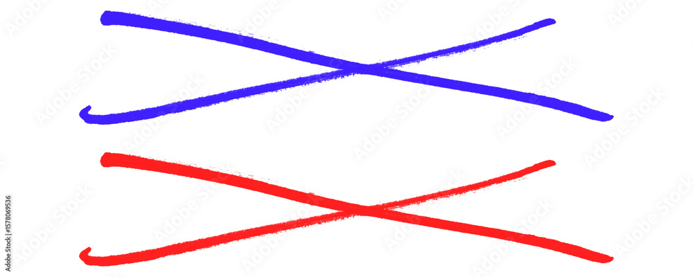 Poster Red and Blue Marker Highlighter Elements Scribbled Lines Cross for Graphics Use Isolated on a Transparent or White Background