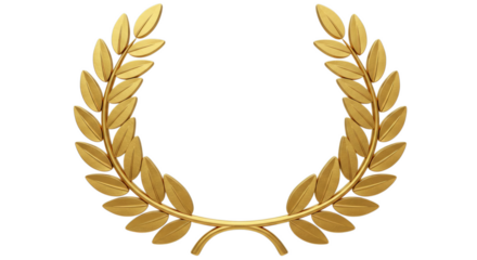 Golden Laurel Wreath on Transparent Background Symbolizing Success and Achievement