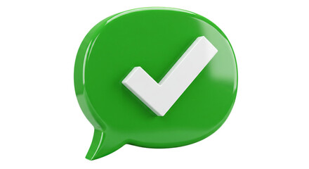 Green Speech Bubble with White Checkmark Icon on Transparent Background