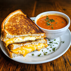 A Gooey Grilled Cheese Sandwich with Tomato Soup