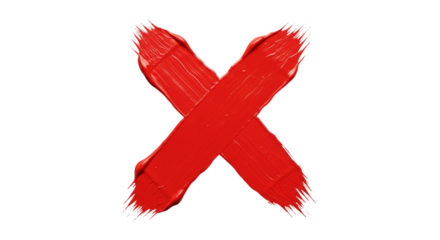 Bold Red Paint Stroke X on Transparent Background for Impactful Design
