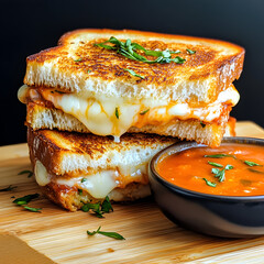 A Gooey Grilled Cheese Sandwich with Tomato Soup