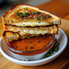 A Gooey Grilled Cheese Sandwich with Tomato Soup