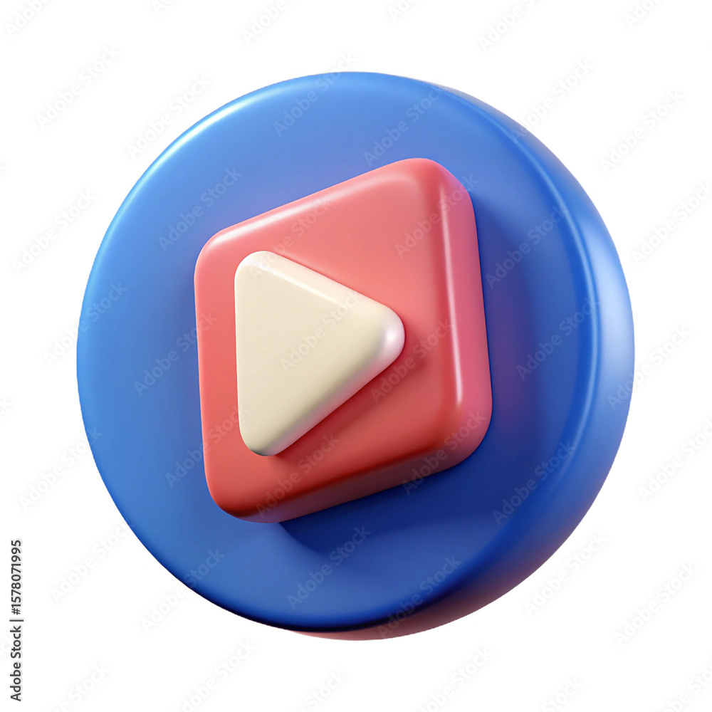 Fototapete 3d rendered play button icon with blue circle and red square isolated on white background