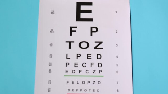 Vision test chart on light blue background