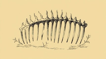 A vintage illustration of a fish rib cage