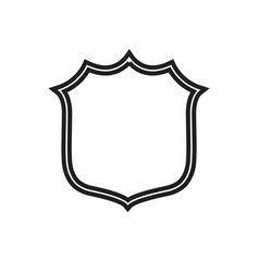 A black and white illustration of an empty shield emblem with a double outline on a white background.