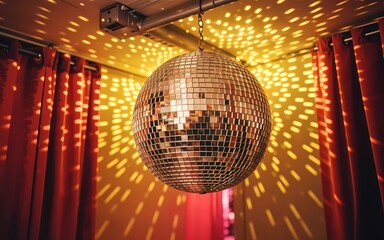 Obraz premium Classic Metallic Disco Ball with Golden Reflections – Retro Party and Nightlife Celebration Concept