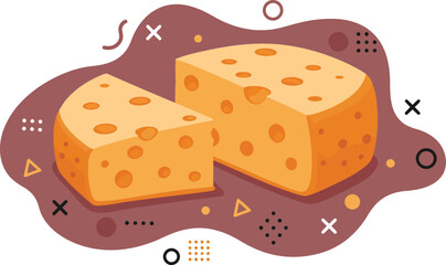 Cheese pieces vector illustration with orange and brown abstract background in modern style 
