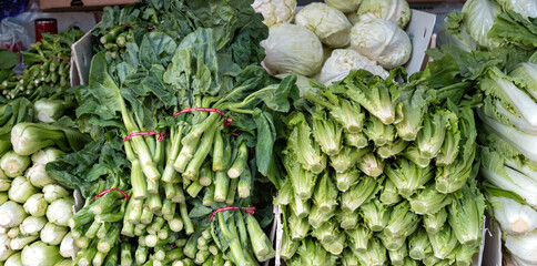 Chinese Cabbage and Green Vegetables at a Chinatown Market.
