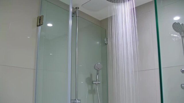 Modern shower stall with rainfall showerhead