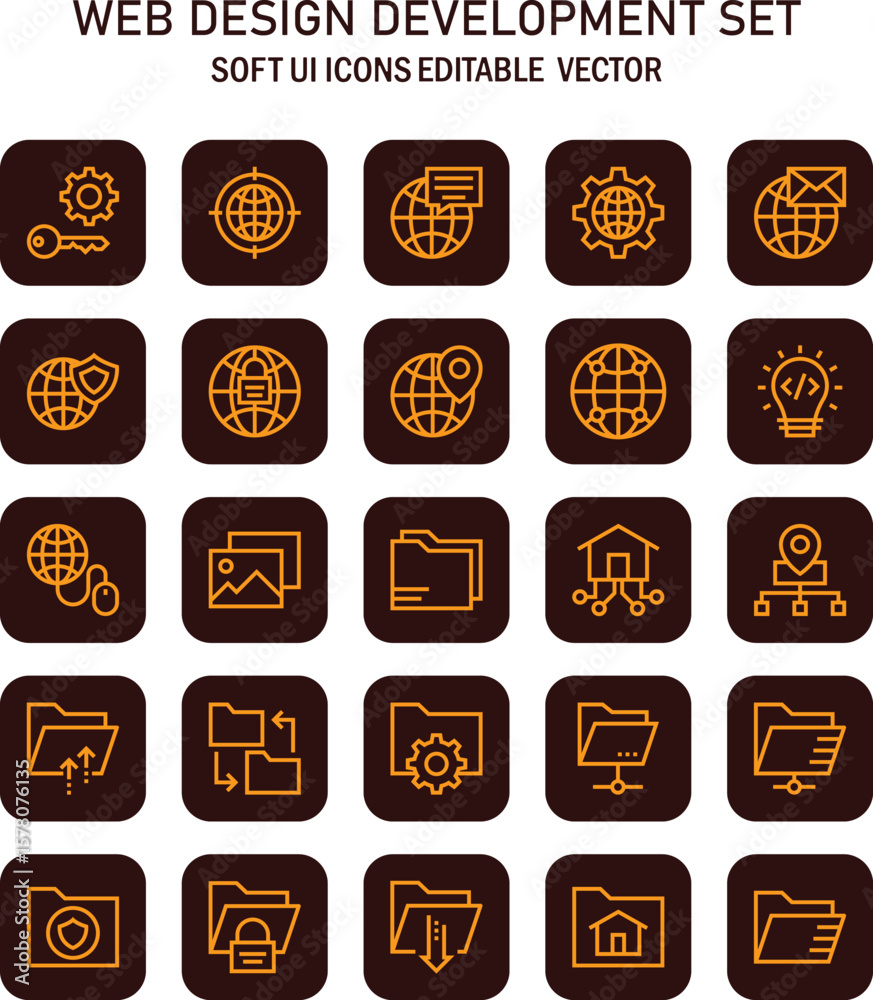 Poster comprehensive vector set of soft ui icons designed for web design and development projects offering 