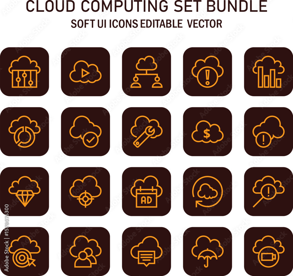 Poster a comprehensive compilation of cloud computing interface icons with elegant outlines and soft rounde