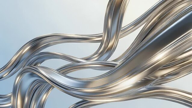Abstract silver ribbons flowing against a light blue background