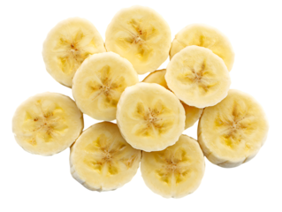 Pile of fresh banana slices isolated on transparent background