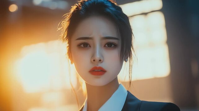 Businesswoman Facing Severe Challenges Focusing on Thinking About Countermeasures