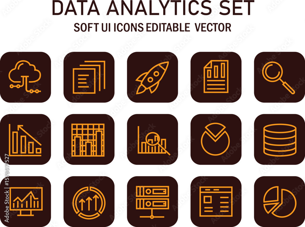 Poster data visualization dashboard interface with editable vector icons representing analysis and informat