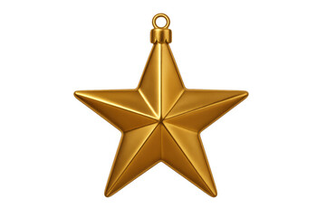 Fototapeta premium Golden christmas star ornament dangling, sparkling festively against pristine white background, embodying seasonal holiday elegance