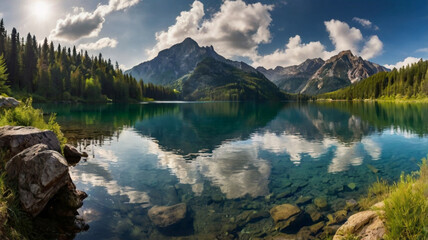 natural scenery background, blue sky mountains, beaches, lakes, forests, beautiful waterfalls