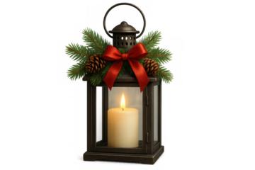 Glowing christmas lantern radiating warmth, transparent background highlighting seasonal charm, symbolizing festive holiday spirit