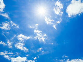 太陽がまぶしい夏の昼の青空　背景素材