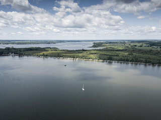 Aerial view of Lake Champlain.