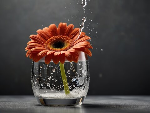 fower in glass with water illustration background