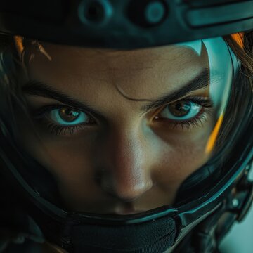 Closeup of a female stunt performer preparing gear Focus on face and gear