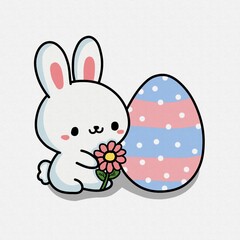 Cute Easter Bunny Holding Decorated Egg
