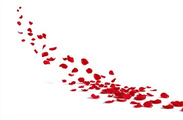 Red Rose Petals Falling on White Background