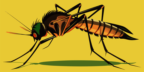  Silhouette illustration of a mosquito in lateral position, its main anatomy is the head with prominent antennae and proboscis, a large thorax, and six slender legs and a pair of transparent wings