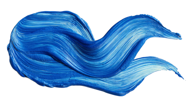 Blue watercolor paint brush strokes in artistic flow, isolated on tranparent background 