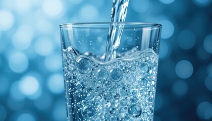 Refreshing glass of clear water with effervescent bubbles for hydration