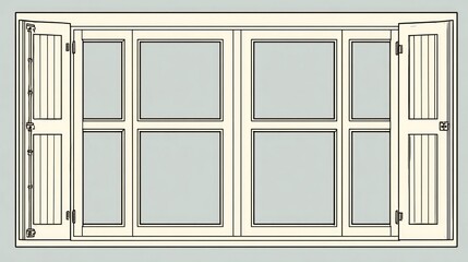 Obraz premium Illustration of a wide window with shutters